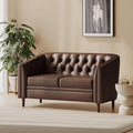 Dark Brown Loveseat Sofa PU Leather Tub Chair with Button-Tufted Stitch Contemporary Two-Seater Couch with Birch Wood Legs for Living Room
