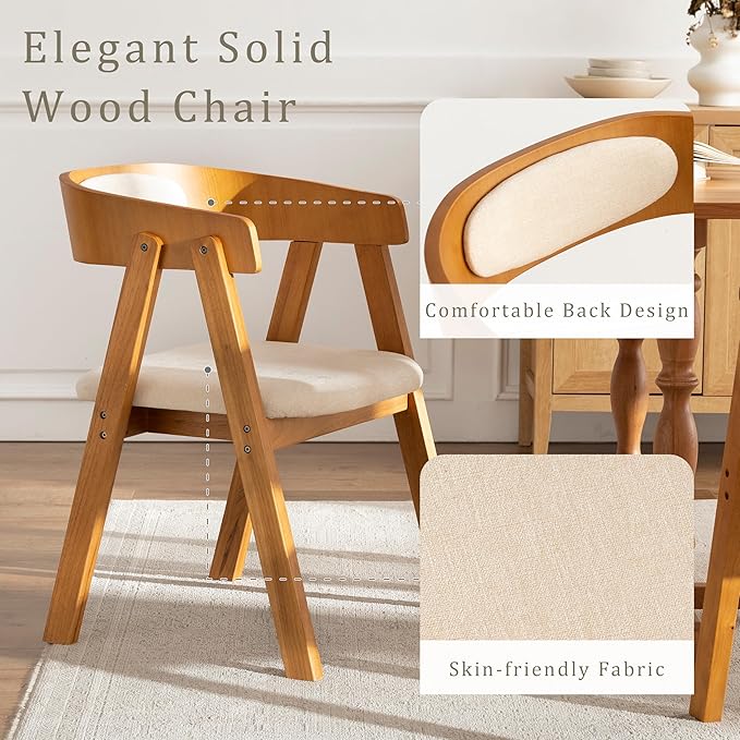 Chogori Wooden Dining Chairs Modern Dining Room Chairs with Arms and Upholstered Seat Farmhouse Style Chairs for Kitchen Dining Room Living Room (Dark Oak Set of 2)