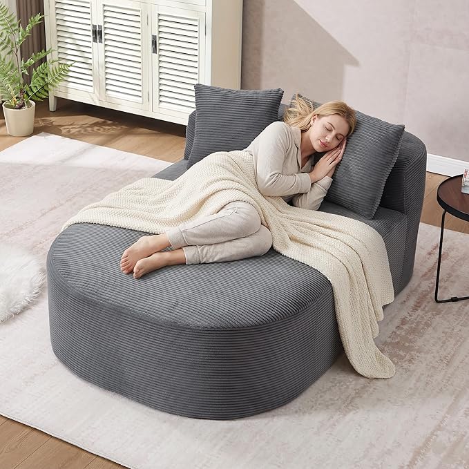 Boneless CouchComfy Fluffy Sofa BedUpholstered Sleeper Sofa with Throw Pillows and ArmrestsCorduroy Plush Cloud Lounge Chair (Grey 67 Boneless Couch)