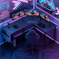 YSSOA 50 L Shaped Gaming Desk with Reversible Corner - Home Office Computer Desk with Wood Top Metal Frame CPU Stand &amp Storage Bag for Small Space Gaming Room Black
