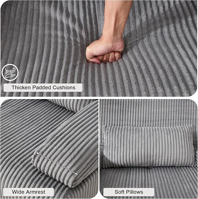 Boneless Chair for Small SpaceCorduroy Cloud Chair Foam Couch with Wide ArmrestFluffy Comfy Reading Single Sofa Chairs for Living Room Bedroom Apartment (Grey)