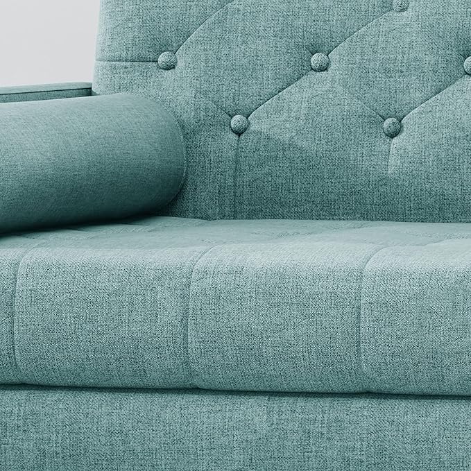 38 Comfy Chair and A Half with Button Tufted Backrest Round Armrest Pillows Mid Century Modern Oversized Accent Chair with Wood Legs for Living Room Bedroom or Small Spaces (Blue)