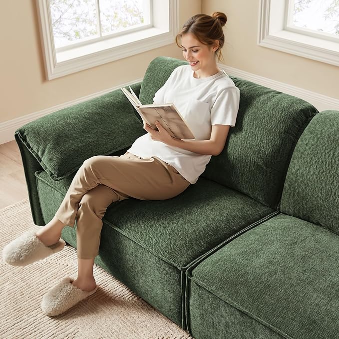 VANOMi 92.9 Sofa Couch for Living Room Modern Comfy 3-Seater Cloud Sofas Chenille Small Couches for Small Spaces Upholstered Deep Seat Couch for Bedroom Apartment (Green)