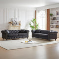 KEIKI Chesterfield Sofa Retro Style Upholstered 3+3 Seats Tech Fabric Couch with Rolled Arm for Living Room Bedroom Office Black