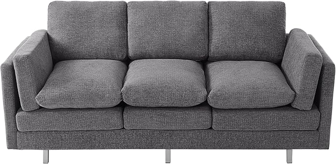Christopher Knight Home Vincenzo 79.5 Sectional Sofa 3 Seater Couch Chenille Upholstered Sofa Chair Metal Legs Couch Dual-Layer Cushions Armchair Comfort Seating for Reading Living Room Gray