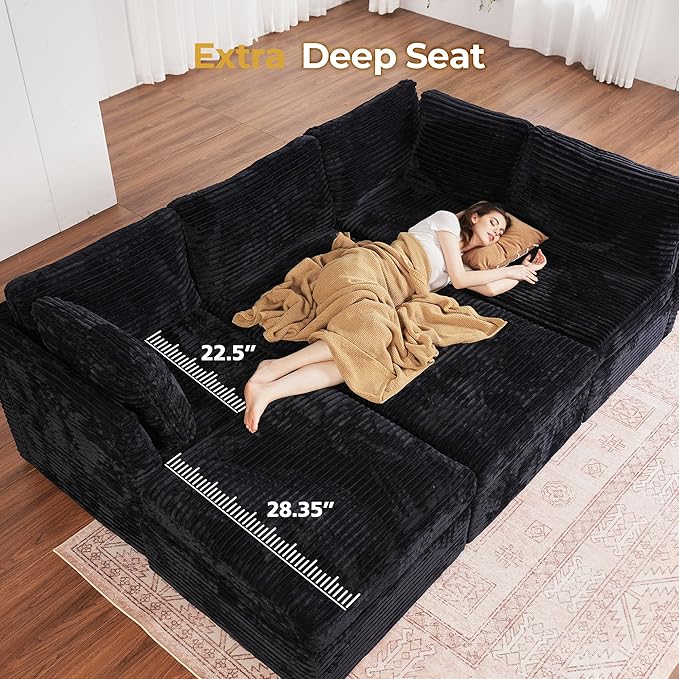 HOOOWOOO Modular Sectional Sofa Couch Matching Middle Seat(Black Velvet Corduroy)