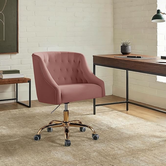 Velvet Office Chair with Gold Base Modern Cute Desk Chair Comfortable Adjustable Swivel Task Chair for Home Office Living Room Bedroom Vanity Study
