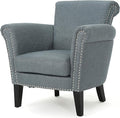 Christopher Knight Home Brice Vintage Scroll Arm Studded Fabric Club Chair Steel Blue / Dark Brown