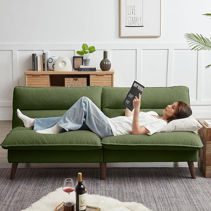 Convertible Futon Sofa Bed Modern Folding Futon Couch with 3-Level Adjustable Backrest Sleeper Loveseat Sofa Recliner Couch for Living Room Apartment Green