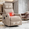 Khaki 360° Swivel Rocker Recliner Chair Massage Reclining Chair with 8-Point Vibration &amp Lumbar Heat for Adults Elderly 155° Recline Easy Assembly for Living Room