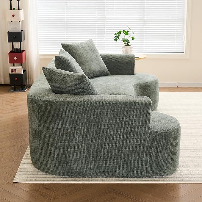 106.72” Curved Sofa Oversized Curved Couch for Living Room Corduroy Fabric Foam Couch Modern Deep Seat Couched with Pillows No Assembly Green