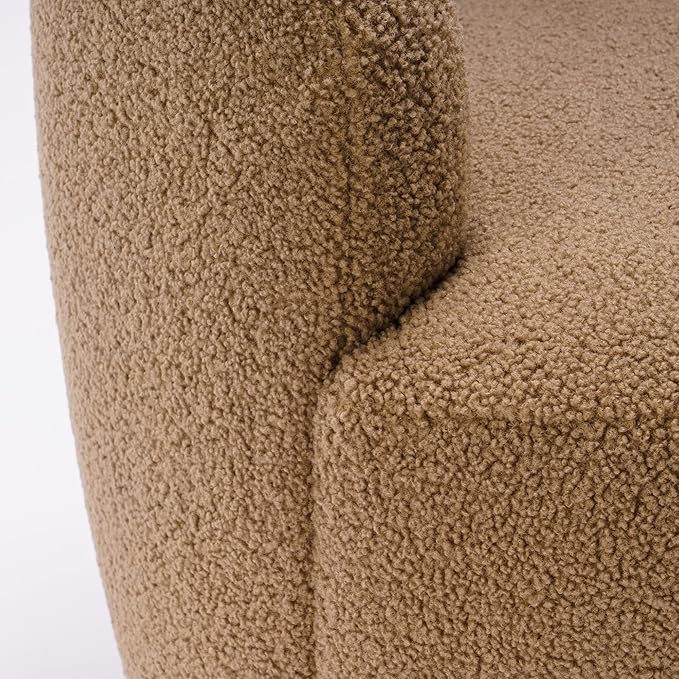 Swivel Barrel Accent Chair Modern Teddy Upholstered 360° Swivel Chair Leisure Chair Single Sofa for Adults Teens for Living Room Hotel Bedroom Office Coffee Shop (Coffee + Upholstered + Foam)
