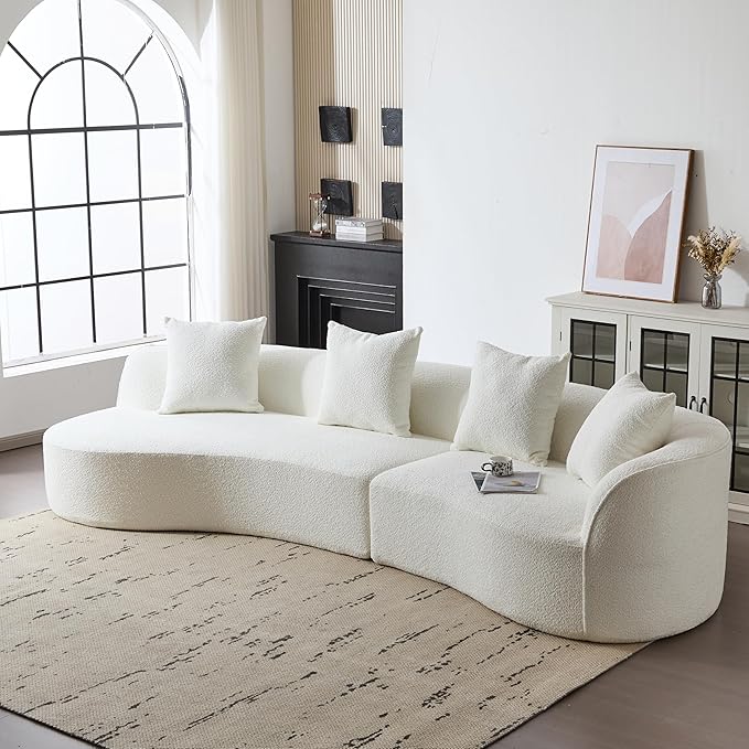 Christopher Knight Home Braebt 126 Modular Sofa with 4 Throw Pillows Curved 5-Seater Large Sofa Couches Comfy Upholstered Sectional Cloud Couch for Living Room Study No Assembly Required Beige