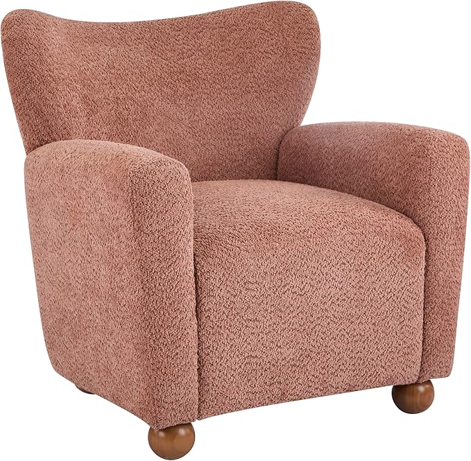 Christopher Knight Home Lindy Wingback Accent Chair Upholstered Armchair with Rounded Wooden Legs Curved Backrest Single Sofa Soft Cushion Seating Comfy Lounge Chair for Living Room Dusty Coral