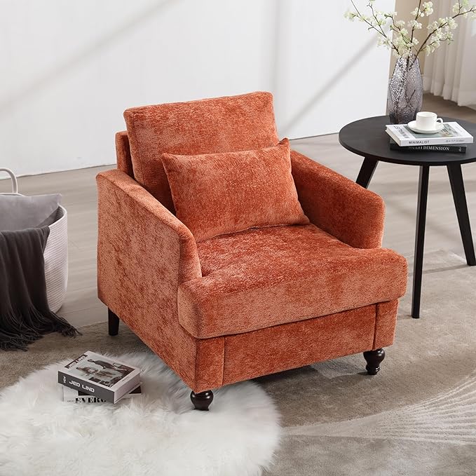 KEIKI Mid Century Modern Accent Chair for Living Room Single Sofa Armchairs with Studded Solid Wood Frame for Bedroom Reading