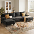 U-Shaped Sectional Couches for Living Room | 112 Inch Modern Sectional Couch | Black Chenille Sofa with Double Chaise for Apartment
