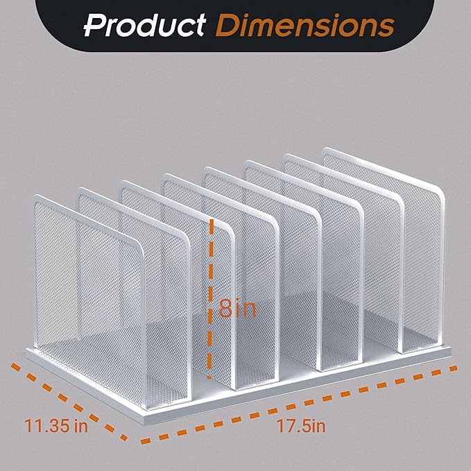 Kuntine.B Desk File Organizer Upright Mesh Desktop Organizer File Sorter Office Organization File Holder for Home Office &amp Classroom (Silver 2 Pack 7-Section)