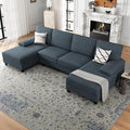 Nuturelly Nutually Sectional Couches for Living Room Convertible U-Shaped Sofa Couch with Double Chaise 4 Seat Sofa Set Modular Sofa Couch with Linen Fabric for Apartment Dark Gray