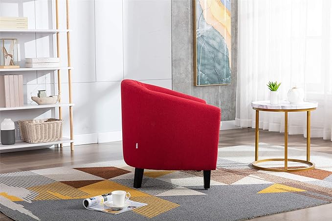 Accent Barrel Chair Living Room Chair with Nailheads and Solid Wood Legs Red Linen