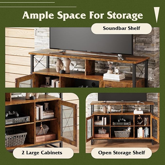 WLIVE TV Stand 55 inch TV Tall Entertainment Center with Storage Farmhouse Industrial TV Console for Bedroom Living Room Rustic Brown