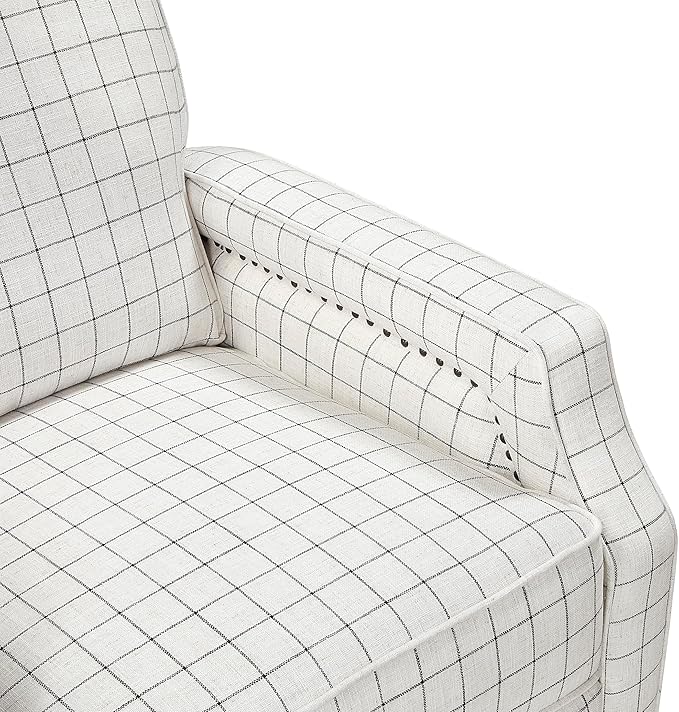 Lexicon Pushback Recliner Chair Plaid Textured Fabric Armchair Push Back Reclining Chair Nailhead Trim Solid Wood Legs Easy Assembly for Living Room/Office/Apartment Off-White
