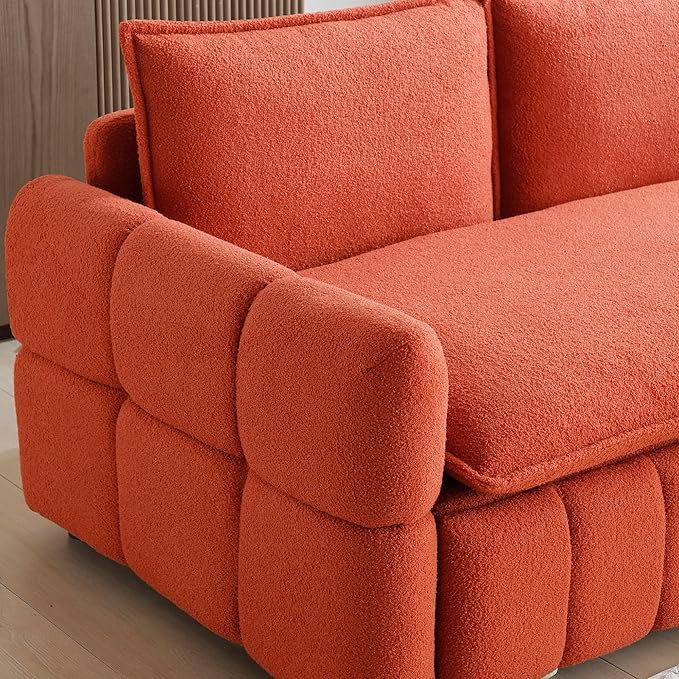 70 Convertible Sleeper Sofa Couch Full Size 3-in-1 Pull Out Sofa Bed for Living Room Upholstered Loveseat for Home Office Bedroom Apartment Orange