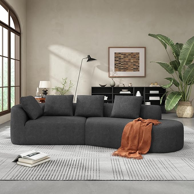 Christopher Knight Home Randa Upholstered Sectional Sofa for Living Room 5-Seater Oversized Chair Cloud Couch Fully Assembled Long Sofa Chaise Lounge Charcoal Gray