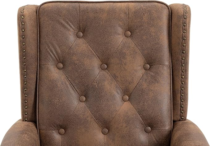 Bellemave Mid Century Wingback Chair PU Leather Button Tufted Upholstered Accent Armchair with Wood Legs Modern Living Room Chairs with High Back Leisure Single Sofa Chair for BedroomClub（Coffee）