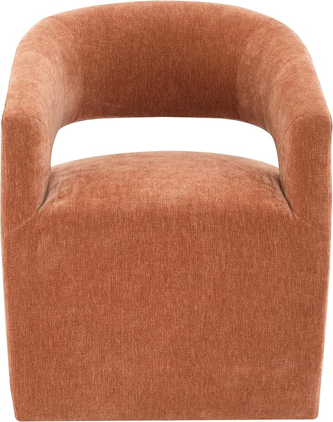 Furniture of America Arina Modern Fabric 25.6-inch Accent Chair with Barrel-Back Design Rounded Seat Pedestal-Style Base and Casters for Living Room Rustic Orange