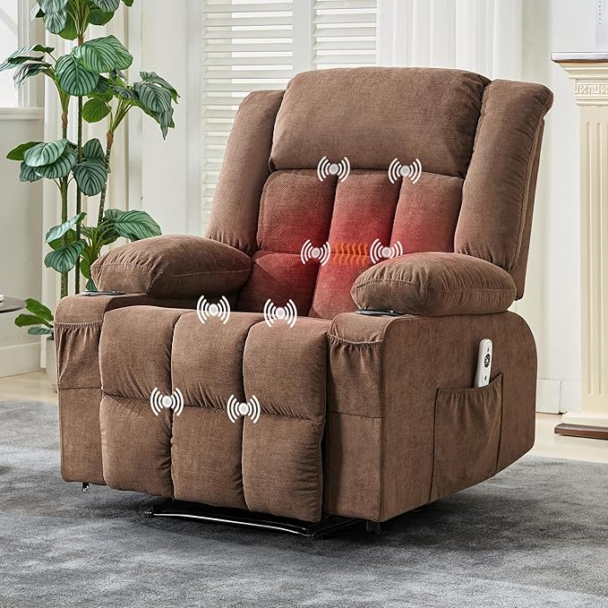 Recliner Chair for Living Room Chairs with Massage and Heat Glider Chair for Adults Wide Comfy Couch with Side Pockets and Cup Holder Single Sofa for Bedroom