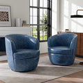 Swivel Barrel Chair Modern Round PU Leather Accent Armchair for Living Room Bedroom Comfy Club Reading Chairs for Adults (Leather Navy Blue Set of 2)