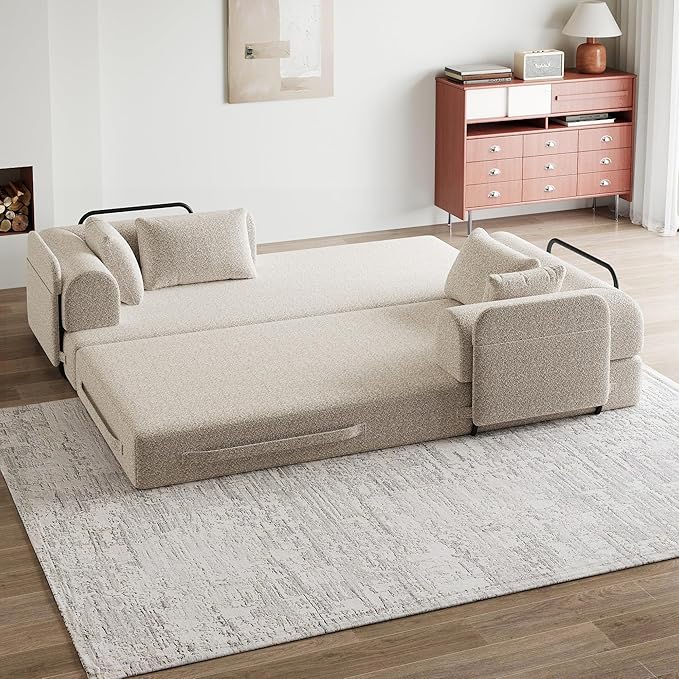 4-in-1 Folding Convertible Floor Sofa Bed 78 Oversized Compression Sofa No Assembly Required King Futon Lazy Couch Corduroy Loveseat Sleeper with Pull Out Bed Modular Futon Couch (Khaki &amp Styl