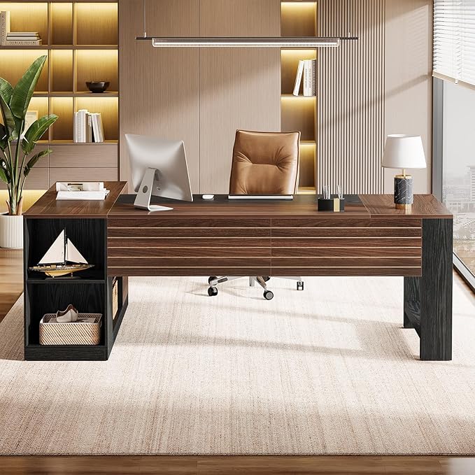 Tribesigns 78 L Shaped Executive Desk Large Office Computer Desk with Drawers and Lateral File Cabinet Modern Business Furniture Workstation with Storage Shelves for Home Office