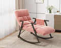 LUMISOL Rocking Chair with Adjustable High Backrest and Footrest Collapsible Rocking Chair with Side Pockets Upholstered Rocking Chair for Living Room Bedroom Balcony Pink