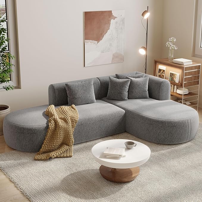 107.5 Curved Sofa for Living Room Versatile Design 4 Seater for Relaxation and Conversation Curved Seat with Wide Stitching Perfect for Living Room Bedroom Office (Grey-V02)