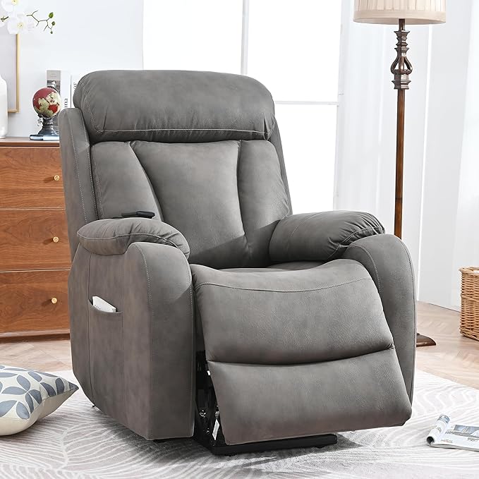 Electric Power Lift Recliner Chair for Elderly Fabric Recliner Chair for Seniors Home Theater SeatingLiving Room ChairSide Pocket Remote ControlDark Gray
