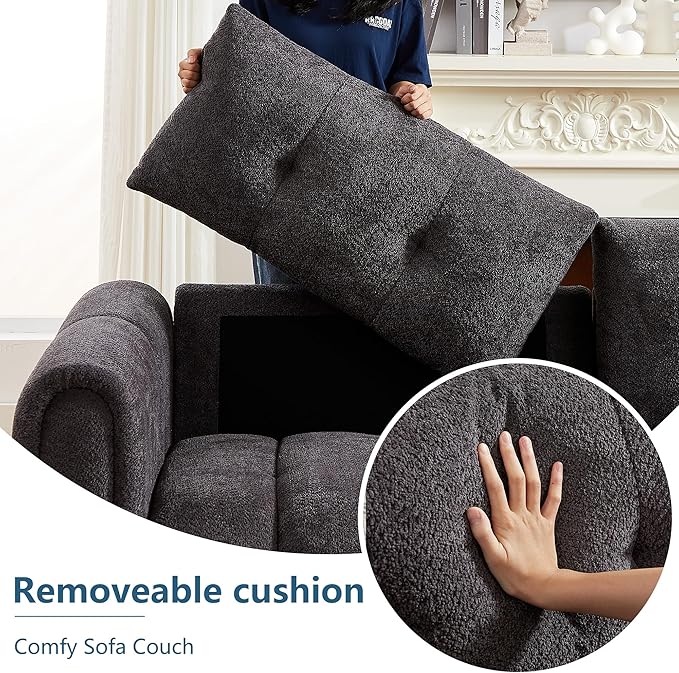 91.5 Modern Bubble Sofa Couch w/Medium Firm Seat Cushion and Deep Seats &amp Chenille Fabric 3 Seater Couch Sofa for Living Room Apartment Lounge Office （Dark Gray