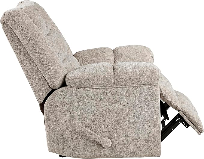Lexicon Chenille Rocker Reclining Chair for Adults Rocker Pull Handle Recliner Nursery Chair for Living Room/Bedroom High Back Pillow Top Arms High Density Foam Cushions Light Brown