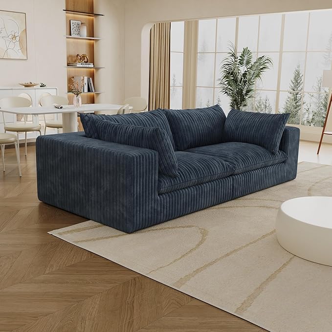 Modular Boneless Sofa 78.8 Loveseat Cloud Sectional Couches for Living Room Deep Seat Corduroy Upholstered Couch Furniture Set No Assembly Required (Blue Loveseat)