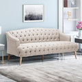 Modern Wingback Tufted Velvet Loveseat 73.25 3 Seat Sofas Settee Bench Banquette Chesterfield Love Seat with High Back Thick Padded Cushioned Upholstered Couch for Living Room Victorian Beige