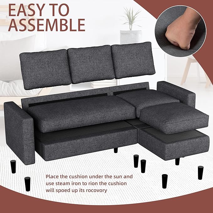 JAMFLY Sectional Sofa Couch Convertible L Shaped Sofas with Ottoman Small Sectional Couches for Living Room 3 Seater Couch for Small Spaces Pink