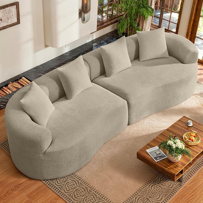 110” Modern Curved SofaOversized Couch for Living RoomCloud Couch with Boneless CouchsModular Sectional Sofa with Deep SeatNo Assembly RequiredBrown