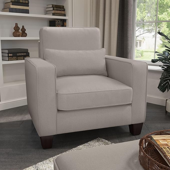 Bush Home Accent Chair with Arms Modern Armchair with Pet-Friendly Fabric Upholstery Living Room Stockton Collection Beige Herringbone