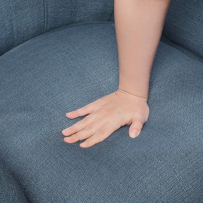 Lexicon Modern Accent Chair Textured Fabric Upholstered Arm Chair with Button Tufted Back Sloped Flared Arms and Wooden Legs for Living Room/Bedroom Blue