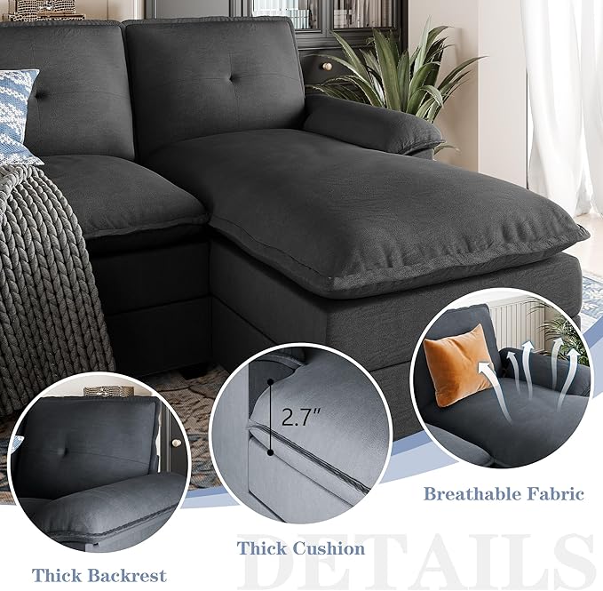 U Shaped Sectional Couches for Living Room110 Modern Big Sofa Couch with Double Chaise4 Seat Modular Sofa Couches with Thick Cushion &amp Soft BackrestBlack