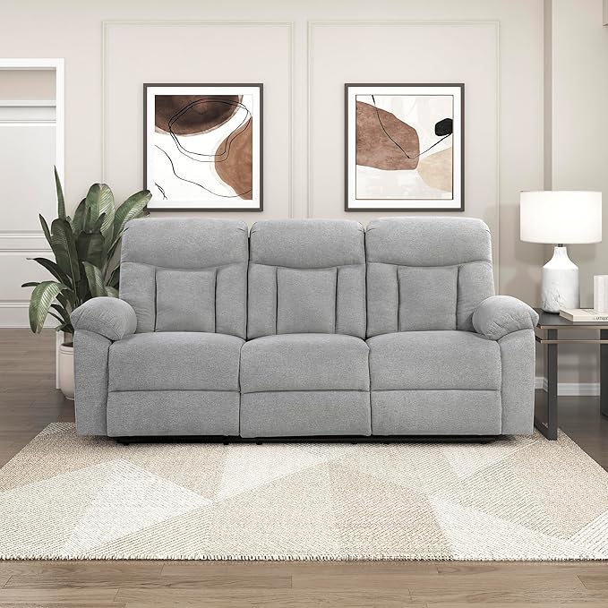 Lexicon Manual Double Recliner Couch for Living Room Chenille Fabric Upholstered Reclining Sofa Home Theater Seating Easy Assembly Recliner Couch Gray