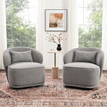 KINWELL 33 W Mid Century Modern Swivel Barrel Chair Set of 2 Upholstered Boucle Swivel Accent Chairs No Assembly Sofa Chair with Toss Pillow for Living Room Bedroom Reading Nursery (Light Gray)