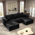 92.5'' U-Shaped Cloud Modular Sectional Sofa Modern High Back Corduroy Couch with Right Facing Chaise Lounge &amp Ottoman Upholstered Boneless Deep Seat Plush Sofa No Assembly Needed for Home Bl
