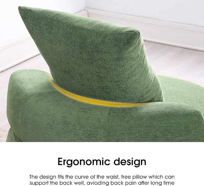 32 Solid Wood Lounge Chair with Pillow Easy to Move Modern Chenille Reading Chair High Stretch Round Sofa for Bedroom Living Room Lounge Hotel 3 Colors