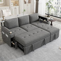 Harper &amp Bright Designs 83.5 L-Shaped Sofa Couch Convertible Sofa Bed Sectional Sofa with Ample Storage Space Two Cup Holders and Two USB Ports for Living Room Gray